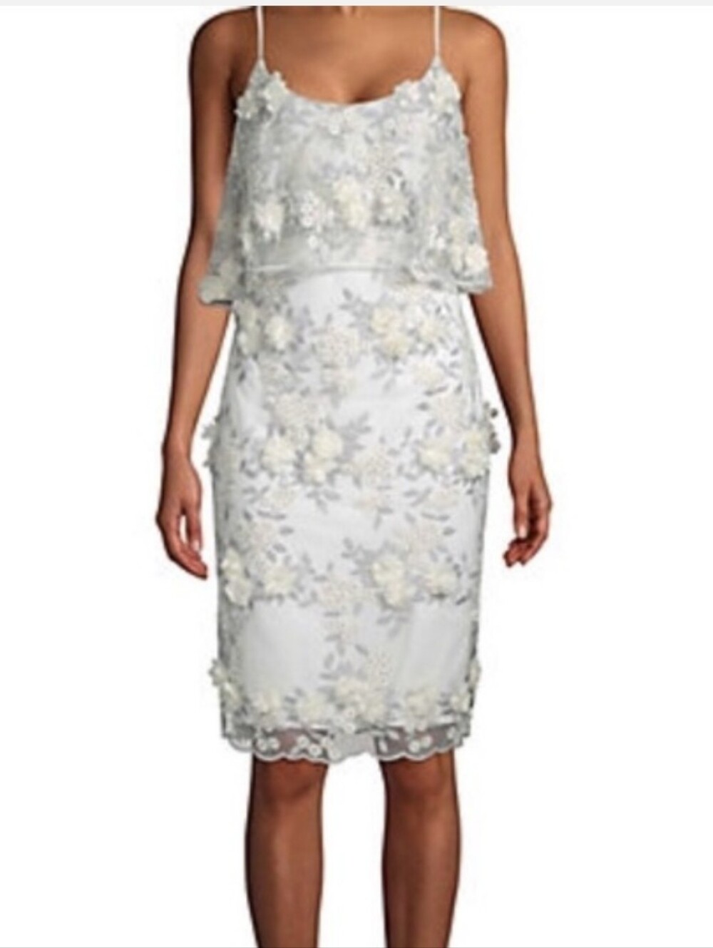 Size 2 Badgley Mischika Ivory White Spaghetti Strap Floral Appliqué Dress